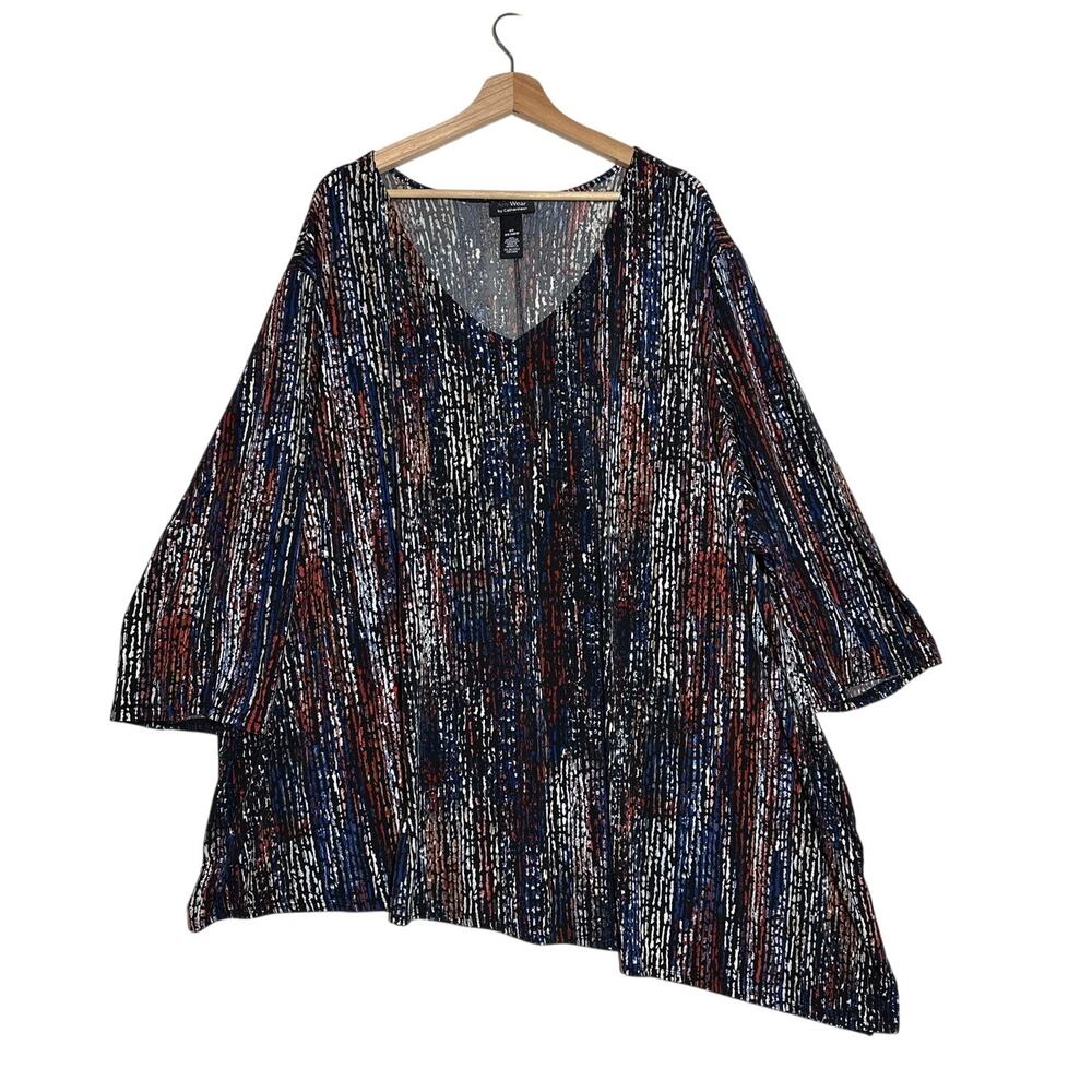AnyWear Catherines Tunic Top Abstract Dash Print Vertical Sz 5X Asymmetrical